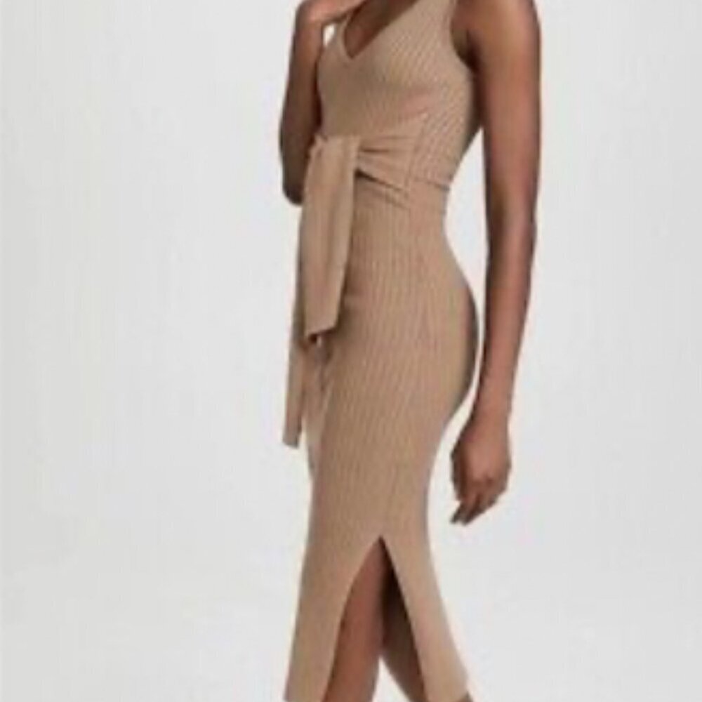 Good American Belted Body Dress Taupe Size 4 (NWOT)